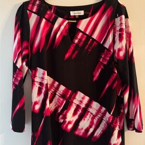 Calvin Klein Black, Fuchsia & White Abstract Brushstroke Tunic